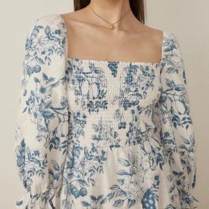 Reformation Gitane Linen Dress (blue and white)